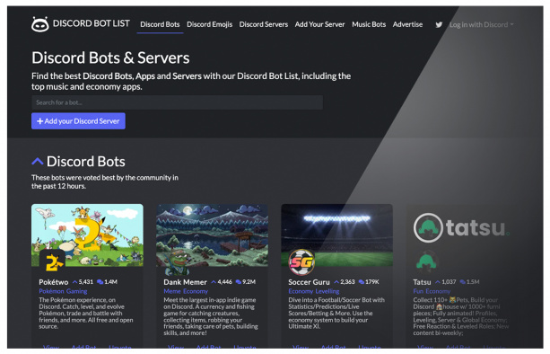 discord bot list homepage