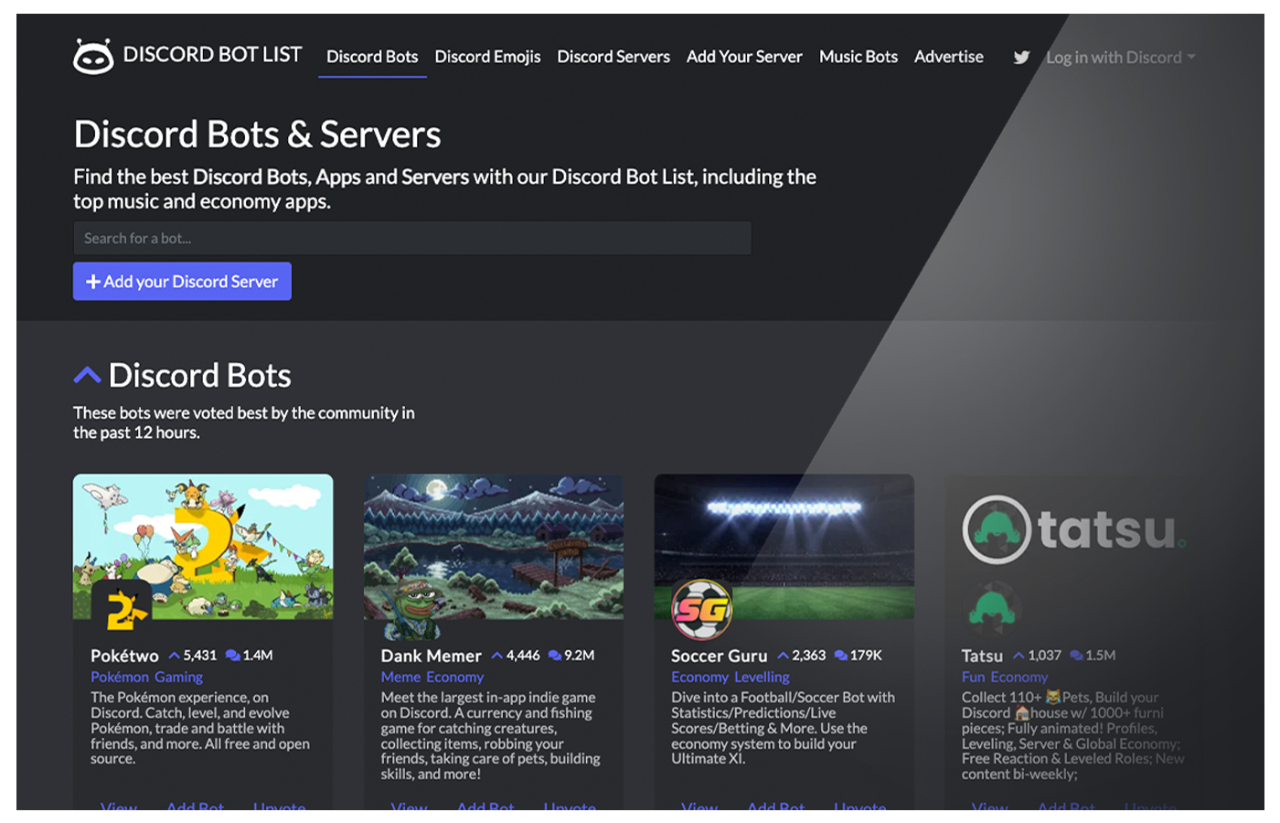 discord bot list homepage